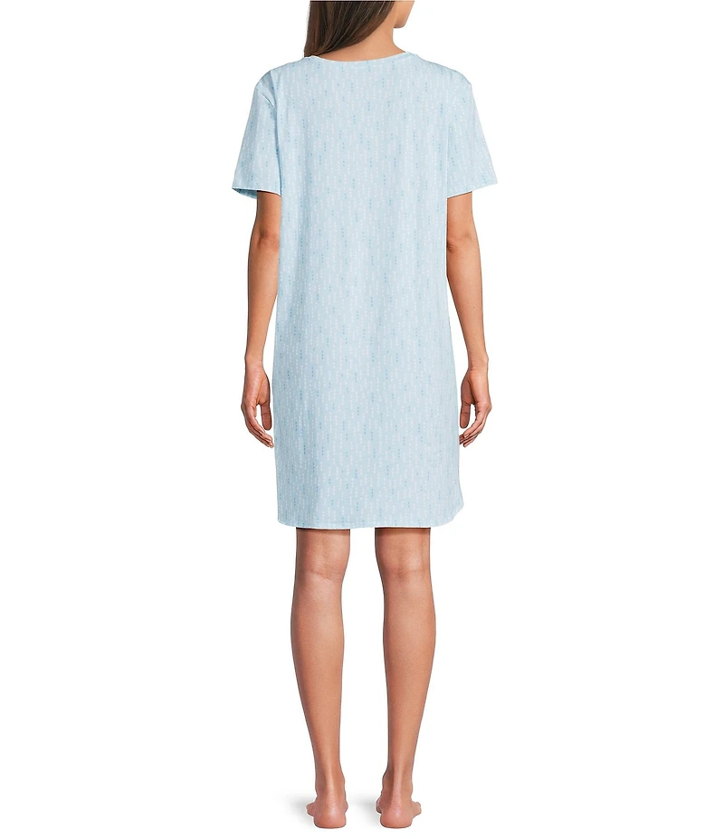 Sleep Sense Short Sleeve Crew Neck Rain Drops Print Knit Nightgown