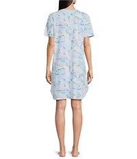 Sleep Sense Short Sleeve Crew Neck Vacay Toile Print Chest Pocket Knit Nightgown