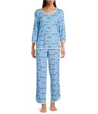 Sleep Sense Sleep Script Print Scoop Neck 3/4 Sleeve Knit Coordinating Sleep Top