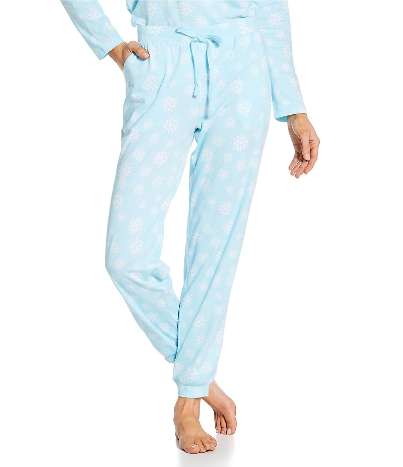 Sleep Sense Snowflake Print Knit Drawstring Tie Coordinating Holiday Sleep Joggers