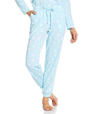 Sleep Sense Snowflake Print Knit Drawstring Tie Coordinating Holiday Sleep Joggers