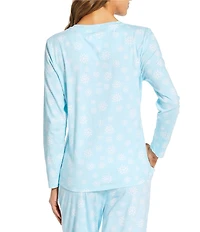 Sleep Sense Snowflake Print Knit Long Sleeve Crew Neck Coordinating Holiday Sleep Top