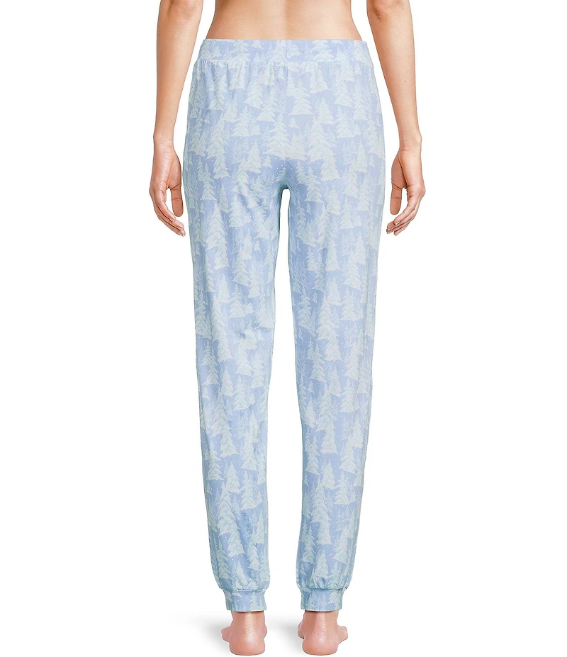 Sleep Sense Snowy Trees Print Knit Drawstring Tie Coordinating Holiday Sleep Joggers