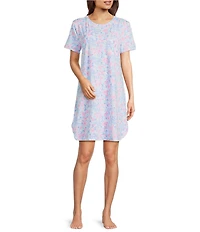 Sleep Sense Soft Flower Print Short Sleeve Crew Neck Knit Nightgown
