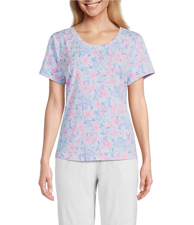 Sleep Sense Soft Flowers Print Short Sleeve Scoop Neck Knit Coordinating Sleep Top