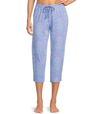Sleep Sense Spring Mums Knit Print Drawstring Tie Coordinating Sleep Capri Pants
