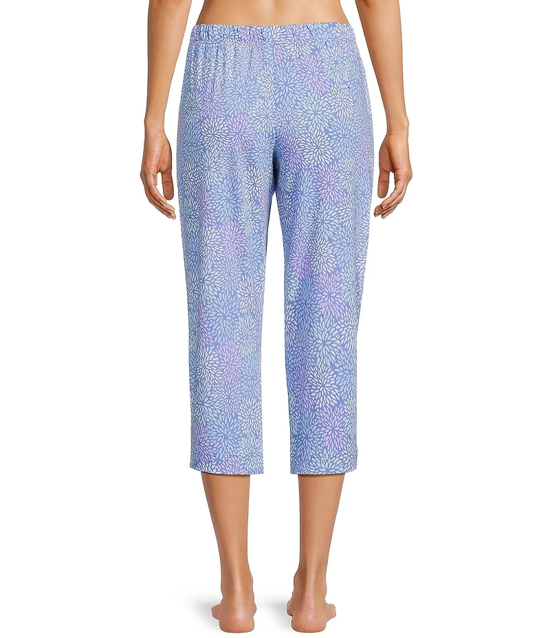 Sleep Sense Spring Mums Knit Print Drawstring Tie Coordinating Sleep Capri Pants
