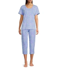 Sleep Sense Spring Mums Knit Print Drawstring Tie Coordinating Sleep Capri Pants