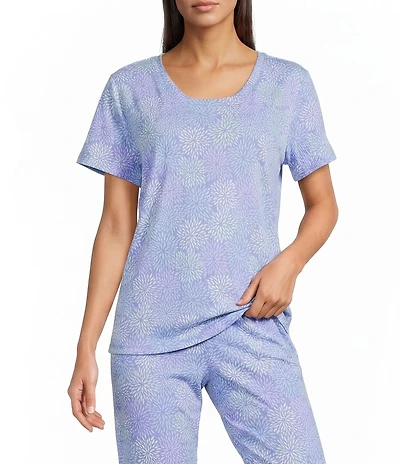 Sleep Sense Spring Mums Print Short Sleeve Scoop Neck Coordinating Sleep Top