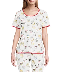 Sleep Sense Summer Dogs Print Short Sleeve Scoop Neck Knit Coordinating Sleep Top