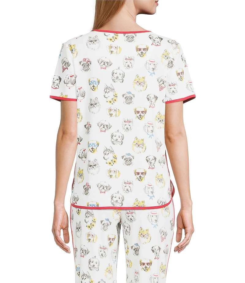 Sleep Sense Summer Dogs Print Short Sleeve Scoop Neck Knit Coordinating Sleep Top