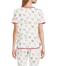 Sleep Sense Summer Dogs Print Short Sleeve Scoop Neck Knit Coordinating Sleep Top
