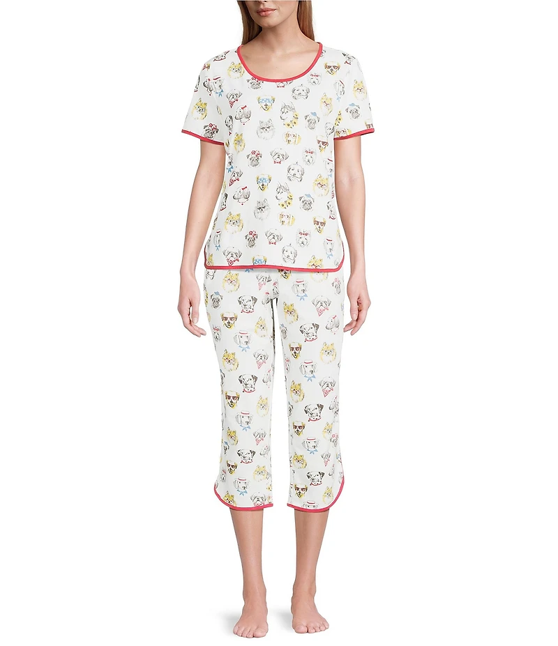Sleep Sense Summer Dogs Print Short Sleeve Scoop Neck Knit Coordinating Sleep Top