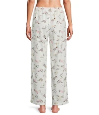 Sleep Sense Sweater Dogs Print Woven Twill Drawstring Tie Coordinating Sleep Pants