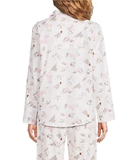 Sleep Sense Sweater Dogs Print Woven Twill Long Sleeve Notch Collar Button-Front Coordinating Sleep Shirt