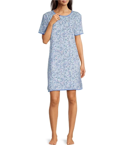 Sleep Sense Sweet Paisley Print Short Sleeve Crew Neck Knit Sleep Shirt