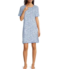 Sleep Sense Sweet Paisley Print Short Sleeve Crew Neck Knit Sleep Shirt