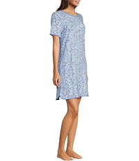 Sleep Sense Sweet Paisley Print Short Sleeve Crew Neck Knit Sleep Shirt