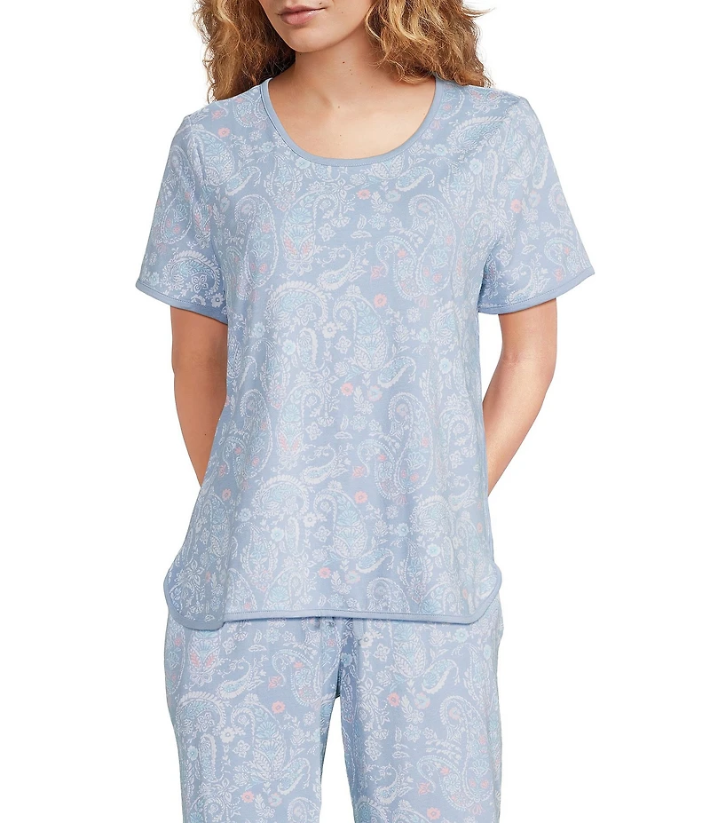 Sleep Sense Sweet Paisley Print Short Sleeve Scoop Neck Knit Coordinating Sleep Top