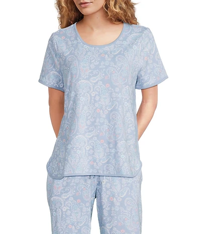 Sleep Sense Sweet Paisley Print Short Sleeve Scoop Neck Knit Coordinating Sleep Top