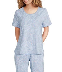 Sleep Sense Sweet Paisley Print Short Sleeve Scoop Neck Knit Coordinating Sleep Top