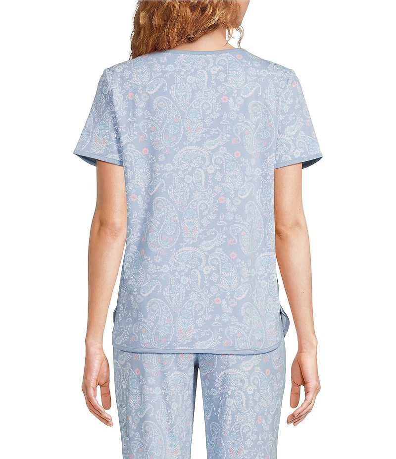 Sleep Sense Sweet Paisley Print Short Sleeve Scoop Neck Knit Coordinating Sleep Top