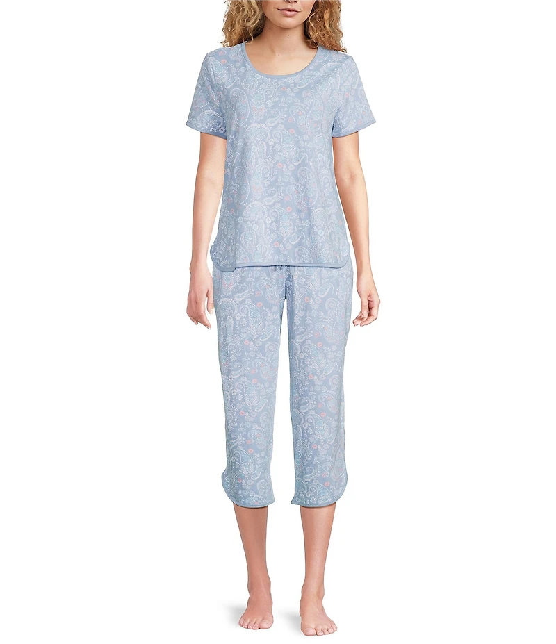 Sleep Sense Sweet Paisley Print Short Sleeve Scoop Neck Knit Coordinating Sleep Top