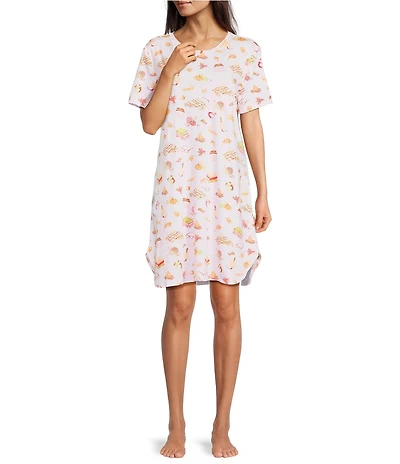 Sleep Sense Tossed Fall Print Short Sleeve Crew Neck Knit Nightshirt