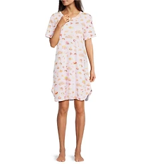 Sleep Sense Tossed Fall Print Short Sleeve Crew Neck Knit Nightshirt