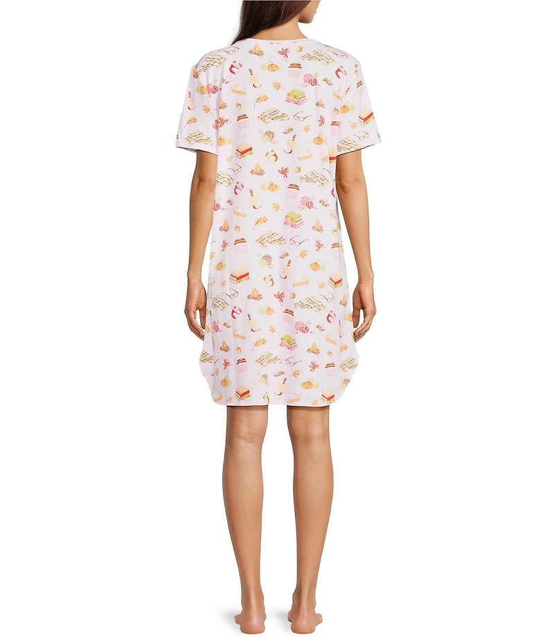 Sleep Sense Tossed Fall Print Short Sleeve Crew Neck Knit Nightshirt
