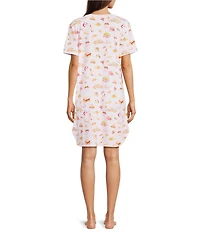 Sleep Sense Tossed Fall Print Short Sleeve Crew Neck Knit Nightshirt
