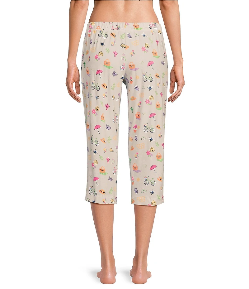 Sleep Sense Tossed Spring Knit Print Drawstring Tie Coordinating Sleep Capri Pants