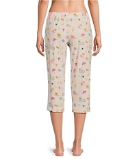Sleep Sense Tossed Spring Knit Print Drawstring Tie Coordinating Sleep Capri Pants