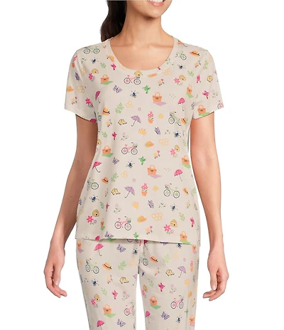 Sleep Sense Tossed Spring Print Short Sleeve Scoop Neck Coordinating Sleep Top