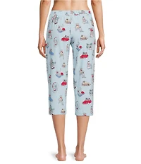 Sleep Sense Travel Cats Knit Print Drawstring Tie Coordinating Sleep Capri Pants