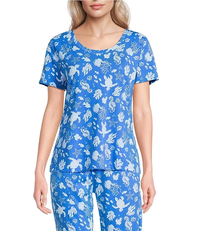 Sleep Sense Turtle Print Short Sleeve Scoop Neck Coordinating Sleep Top