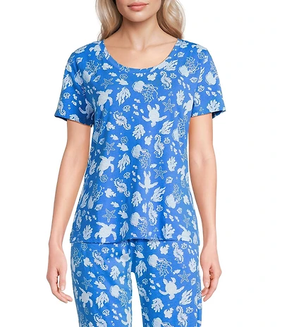 Sleep Sense Turtle Print Short Sleeve Scoop Neck Coordinating Sleep Top