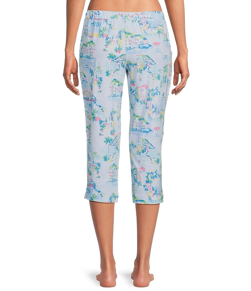 Sleep Sense Vacay Toile Knit Print Drawstring Tie Coordinating Sleep Capri Pants