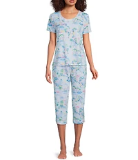 Sleep Sense Vacay Toile Knit Print Drawstring Tie Coordinating Sleep Capri Pants