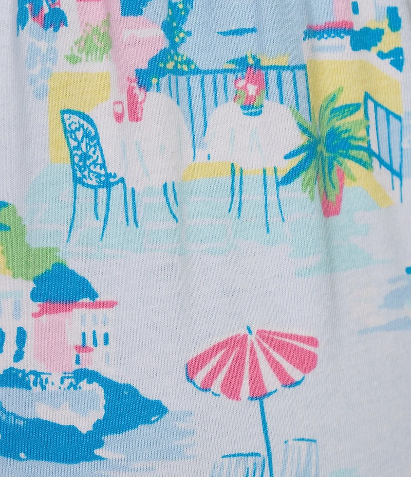 Sleep Sense Vacay Toile Knit Print Drawstring Tie Coordinating Sleep Capri Pants