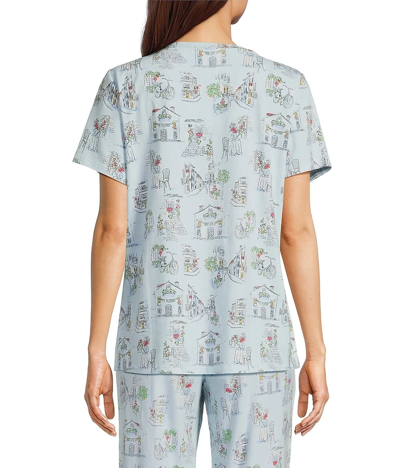 Sleep Sense Vacay Toile Print Short Sleeve Scoop Neck Coordinating Sleep Top