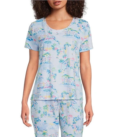 Sleep Sense Vacay Toile Print Short Sleeve Scoop Neck Coordinating Sleep Top