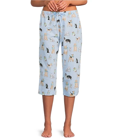 Sleep Sense Watercolor Pup Print Knit Drawstring Tie Coordinating Sleep Pants