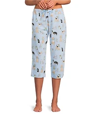 Sleep Sense Watercolor Pup Print Knit Drawstring Tie Coordinating Sleep Pants
