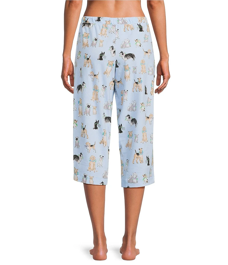 Sleep Sense Watercolor Pup Print Knit Drawstring Tie Coordinating Sleep Pants
