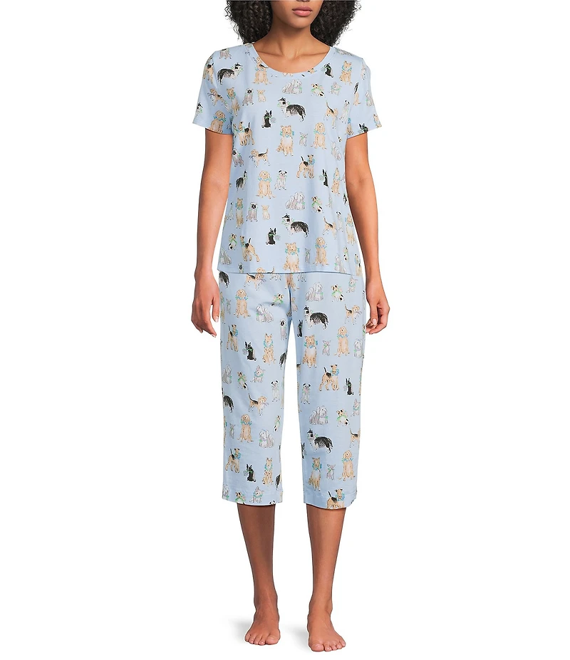 Sleep Sense Watercolor Pup Print Knit Drawstring Tie Coordinating Sleep Pants