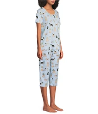 Sleep Sense Watercolor Pup Print Knit Drawstring Tie Coordinating Sleep Pants