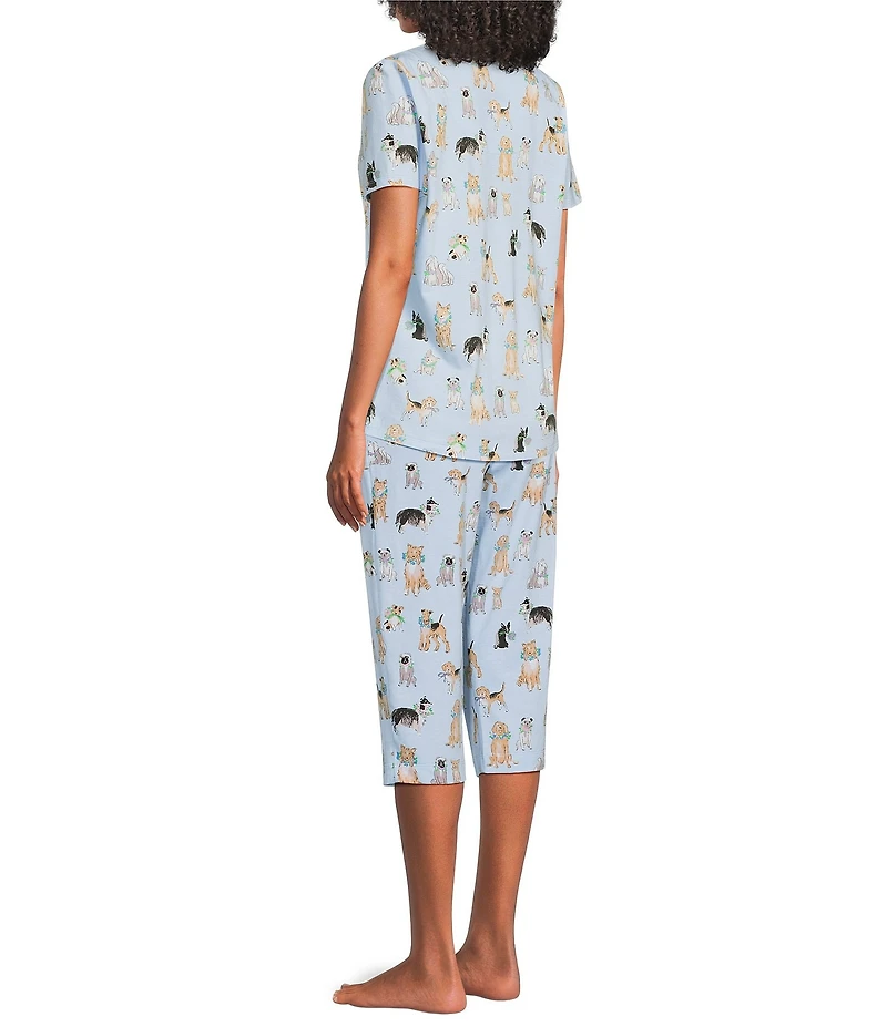 Sleep Sense Watercolor Pup Print Knit Drawstring Tie Coordinating Sleep Pants