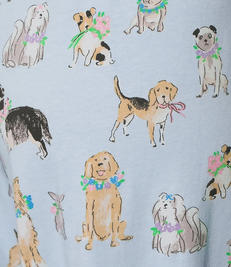 Sleep Sense Watercolor Pup Print Knit Drawstring Tie Coordinating Sleep Pants