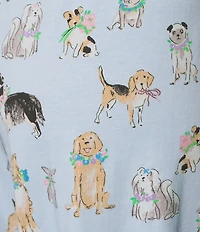 Sleep Sense Watercolor Pup Print Knit Drawstring Tie Coordinating Sleep Pants